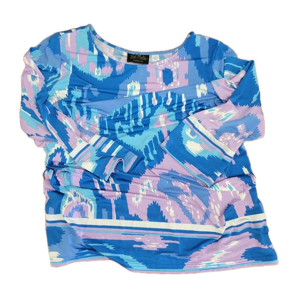 Bob Mackie Wearable Art Womens LARGE Geometric 3/4 SLeeve Blue Purple White